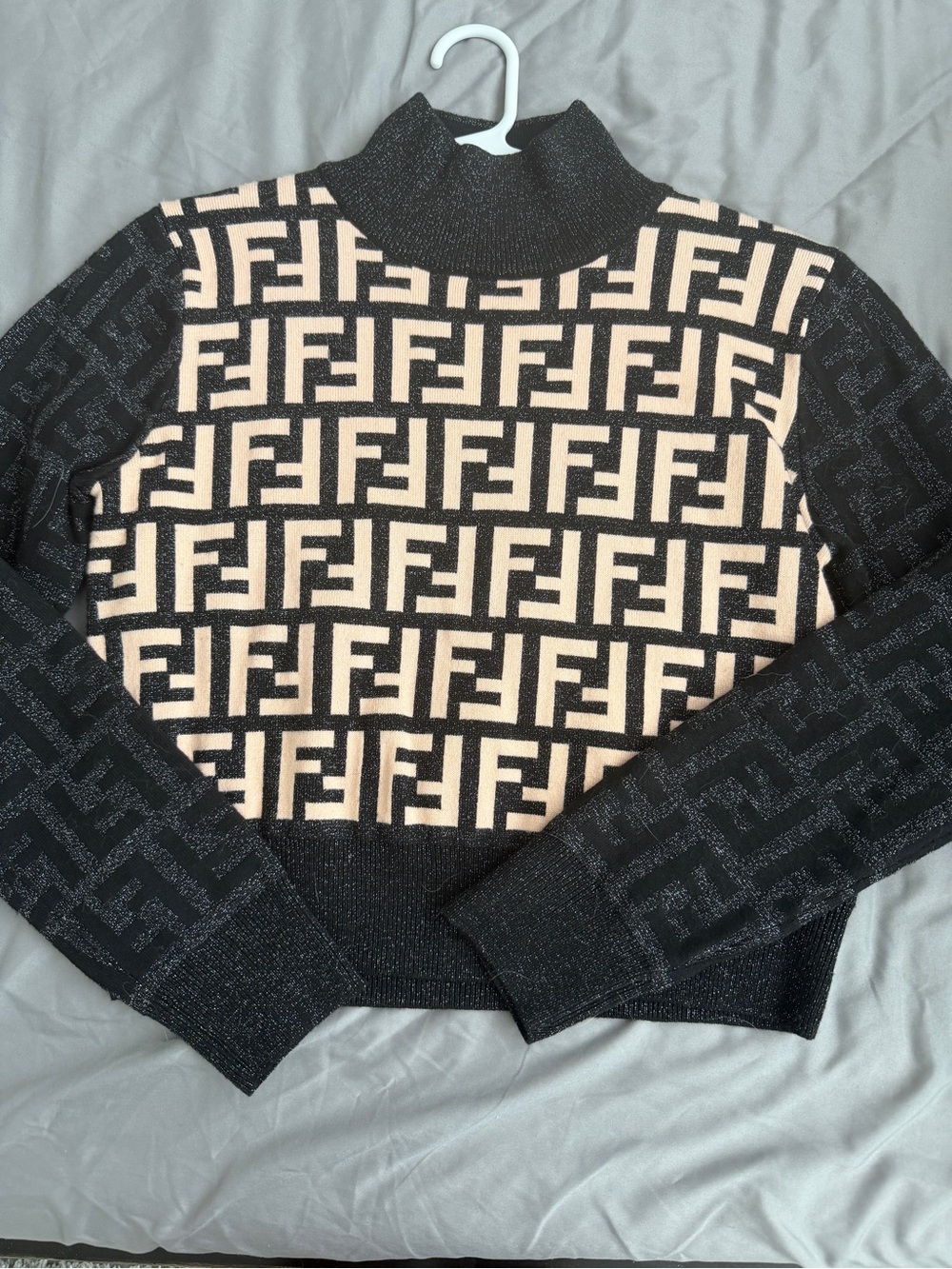 Fendi Black & Cream FF Logo Turtleneck Sweater